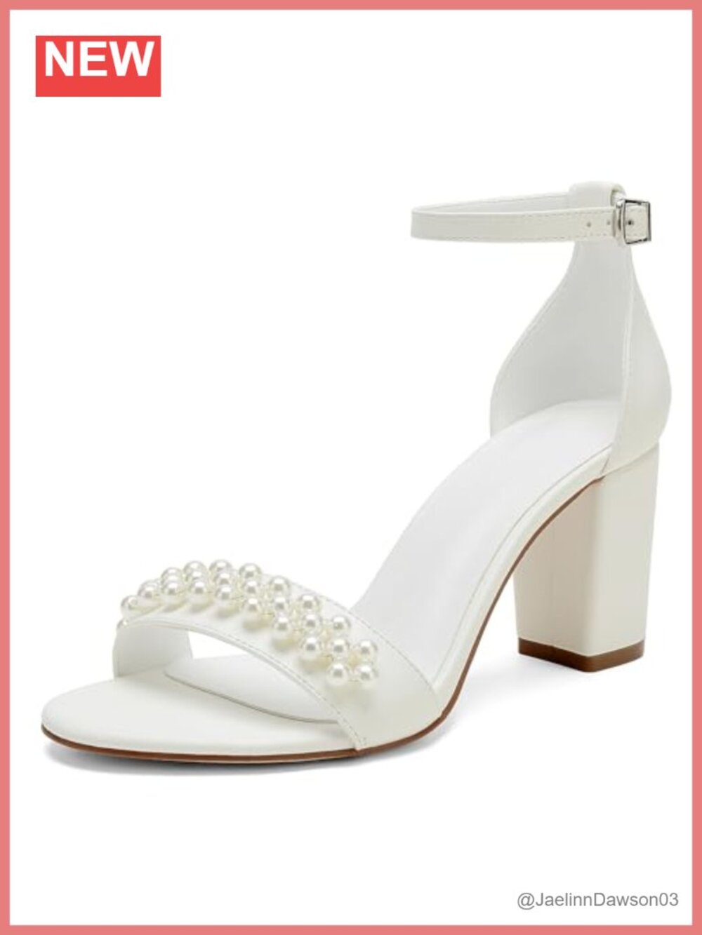 Satin Pearl Block Heels Wedding Shoes for Bride Open Toe High Heel Sandals